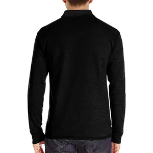Vue arrière détaillée d'un polo à manches longues en coton pour homme de couleur noire