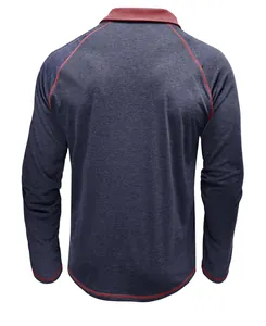 Vue arrière détaillée du polo à manches longues pour hommes avec coutures rouges contrastées