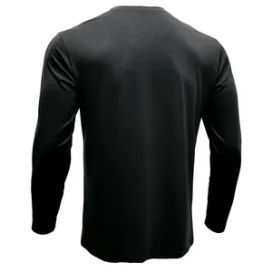 Rear view of a premium black cotton long-sleeve T-shirt for men, showing slim fit cut