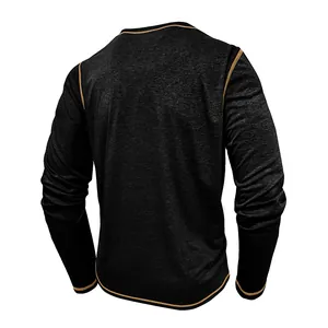 Detailed back view of a men's long-sleeve T-shirt with contrast stitching details