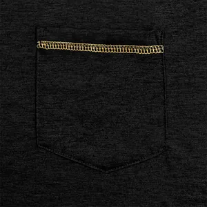 Detail of chest pocket with yellow contrast stitching on charcoal grey quick-dry T-shirt