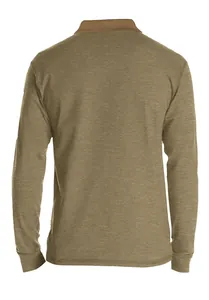 Vue arrière d'un polo en coton à manches longues kaki avec texture chinée