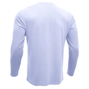 Back view of light purple men's long sleeve slim fit breathable cotton t-shirt