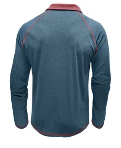Vue arrière du polo à manches longues pour hommes avec col rouge et surpiqûres