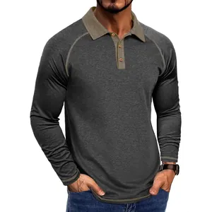 Polo à manches longues pour hommes avec col contrasté et patte de boutonnage élégante.