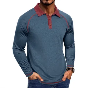 Polo à manches longues pour hommes avec tissu respirant et design bicolore