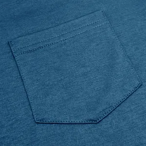 Close-up of men's long-sleeve T-shirt pocket with neat double-stitching details.