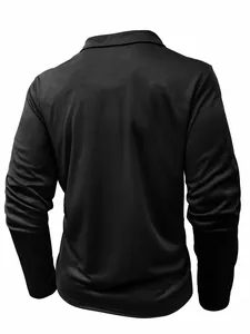 Back view of a slim-fit black long-sleeve men's Polo shirt with lapel collar.