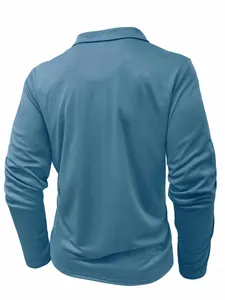 Detailed back view of men's long-sleeve polo shirt showing fabric texture and fit
