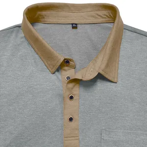 Nahaufnahme von Herren-Kurzarm-Poloshirt mit Kontrastkragen und Knopfleiste