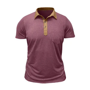 Nahaufnahme des Herren-Poloshirts mit Kontrastkragen und Knopfleiste-Details