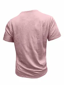 Back detail of a men's pink slub cotton short-sleeved T-shirt with soft texture