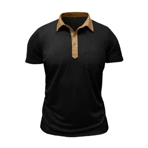 Detailansicht eines Herren-Poloshirts mit schickem Kontrastkragen in Khaki und Schwarz