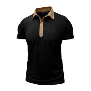 Detailansicht eines schwarzen Herren-Poloshirts in Slim Fit mit kontrastfarbenem Kragen