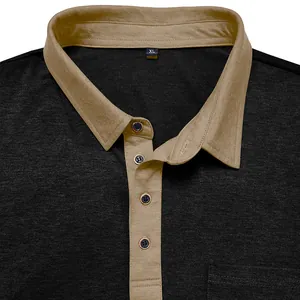 Detailansicht eines Herren-Kurzarm-Poloshirts mit kontrastierendem khakifarbenem Kragen