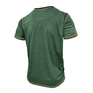 Back view of a men's quick-dry T-shirt in forest green with orange contrast stitching
