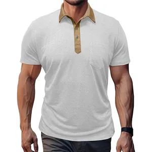 Detailansicht eines Herren-Kurzarm-Poloshirts mit Kontrastkragen und Brusttasche
