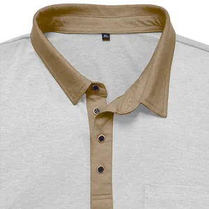 Detailansicht eines Herrenpoloshirts mit kontrastierendem Kragen und Knopfleiste