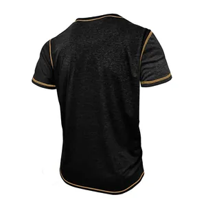 Back view of men's quick-dry black t-shirt with gold contrast stitching detail