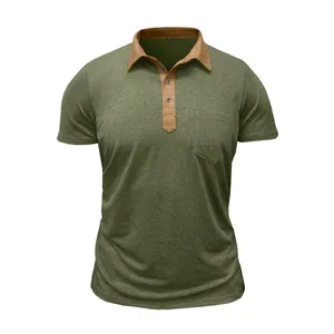 Nahaufnahme des olivgrünen Slim-Fit-Poloshirts mit Kontrastkragen-Detail