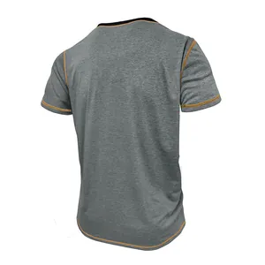 Back view of gray men's performance T-shirt featuring contrast orange stitching detail