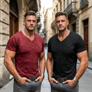 Professional casual men's slub cotton V-neck short sleeve t-shirts for summer street fashion