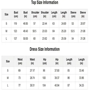 Detailed size chart for faux leather jacket and long skirt set in cm and inches