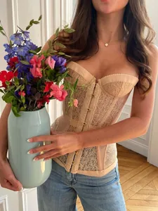 Bustier corsetto in pizzo champagne sexy con stecche per la primavera estate 2025