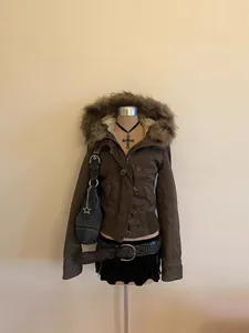 Damen Amerikanische Retro Kurz Jeansjacke Abnehmbarer Kunstpelzkragen Kapuzenjacke Langarm Rippbündchen Lässige Fashion Oberbekleidung