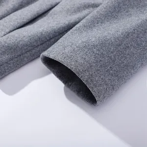 Detailed view of the cuff and textured grey wool fabric on a women's elegant winter coat.