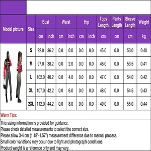 Tableau des tailles complet pour la veste de moto NY8180 brodée de flammes