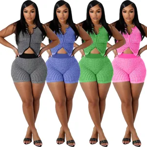 Showcasing four colors of women's ribbed knit two-piece set with two-way zipper