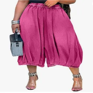 Stylish loose-fit magenta denim wide-leg culottes for women featuring an elastic waistband