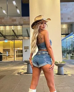 Detailed view of heart-shaped design on the back of sexy denim shorts for women