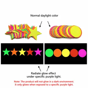 Comparison of neon paper star and circle garlands under daylight and UV blacklight