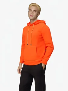 Men's Casual Fleece Hoodie Solid Color Pullover Sweatshirt with Kangaroo Pocket European Size Long Sleeve Hooded Top