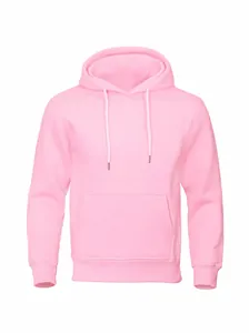 Classic pink fleece pullover hoodie with front kangaroo pocket for casual sportswear