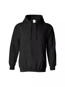 Classic black fleece hoodie for men and women, featuring a drawstring hood and pocket.