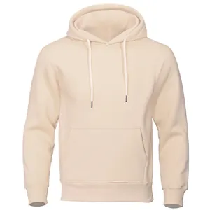 Felpa con cappuccio unisex in pile crema con coulisse e comoda tasca a marsupio anteriore