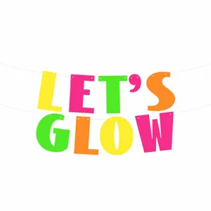 Colorful "LET'S GLOW" neon fluorescent paper banner for glow theme party decorations.
