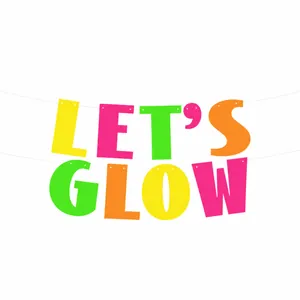 Colorful "LET'S GLOW" neon fluorescent paper banner for glow theme party decorations.