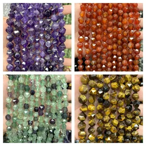 Naturstein Facettierte Runde Perlen Achat Kristall Tigerauge Amethyst Stränge Für DIY Schmuckherstellung Armband Halskette