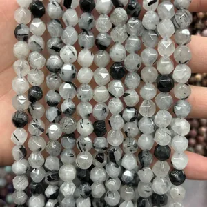 Hochwertige facettierte schwarz-weiße Natursteinperlen für DIY-Schmuckzubehör-Accessoires