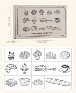 Detail des Holzstempel-Sets Brotbacken mit Schachtelmaßen und Muster-Vorschau