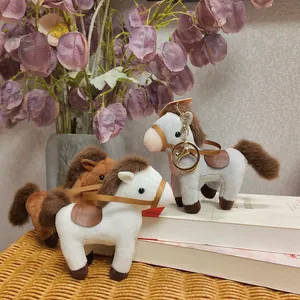 Cute collection of plush horse keychains featuring white, brown and grey ponies for bag decor