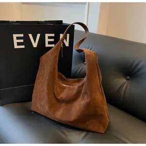 Women Suede Hobo Bag Large Capacity Casual Tote Shoulder Bag Retro Vintage Soft Faux Suede Commuter Handbag