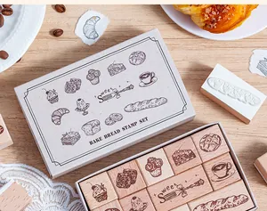 Backen-Thema Buchenholz Stempelset für DIY Journaling mit dekorativen Brotillustrationen