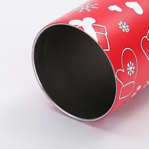 Close-up of a 20oz red Christmas pattern tumbler showing the smooth rim and festive print
