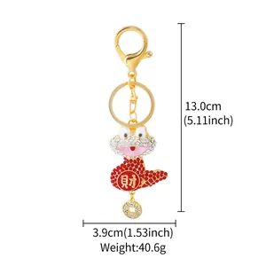 Detail view of rhinestone snake keychain with 13.0cm length and 40.6g weight specs.