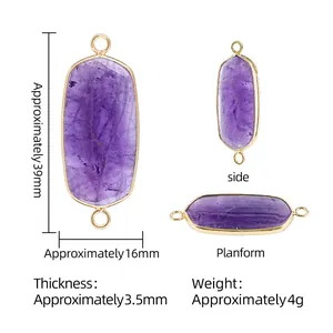 Natural amethyst stone connector pendant for DIY jewelry making with dimensions 16x39mm